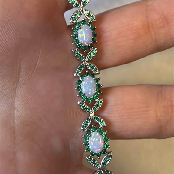 18k White Gold Filled AAA CZ & Lab Created Opal 8” Bracelet - Picture 6 of 7